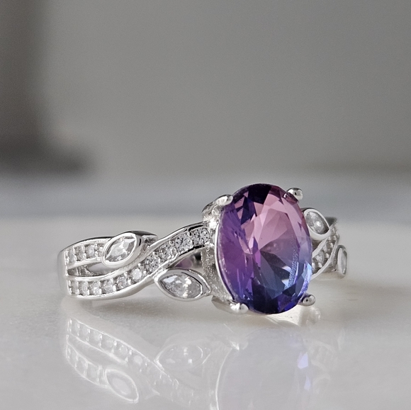 Pink & Purple Oval Gemstone Ring, real 925 Sterling Silver Charmed Aroma - Picture 6 of 8